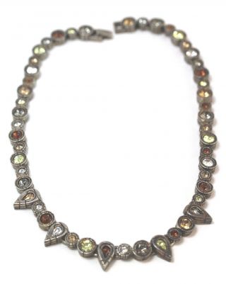 Vintage Designer Necklace.  Patricia Locke,  Signed.  Silver - Tone W/colored Stones