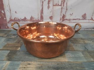 Antique Vintage French Solid Copper With Brass Handles Jam Pot Bowl Basin Sink