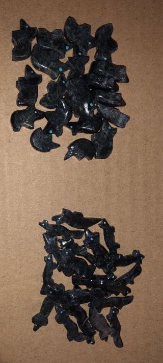 40 Vintage Zuni Carved Stone Bear And Fox Fetish Beads 20 Of Each