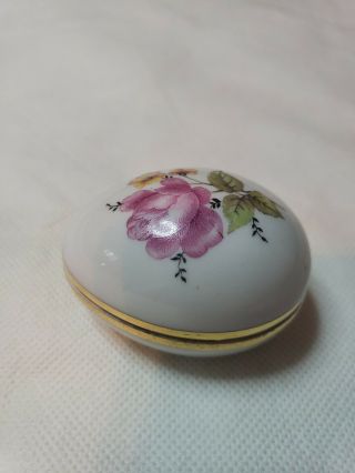Limoges Ceramic Egg Shaped Trinket / Ring Box With Flowers