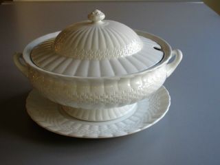 Vtg 30s Solian Ware Simpsons Pottery 12 " ½ Soup Tureen On Pedestal W Lid & Plate