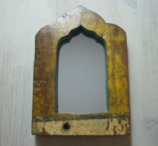 Indian Mirror Shabby Chic Distressed Vintage Painted Wood Shrine Shaped
