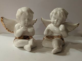Vintage Porcelain Angel White With Gold Cherub Salt Pepper Shakers