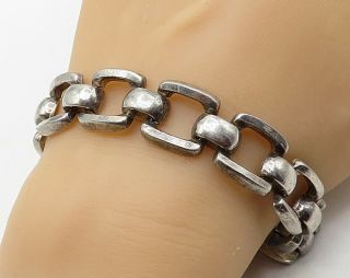 925 Sterling Silver - Vintage Smooth Square Linked Chain Bracelet - B3957
