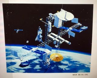 Space Station Freedom / Orig 4x5 Nasa Issued Transparency - 1986 Art Concept