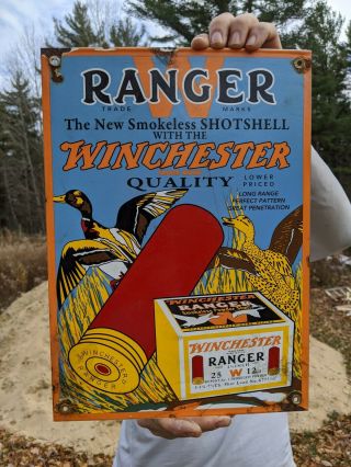 Vintage 1964 Winchester Ranger Ammunition Porcelain Advertising Sign Remington