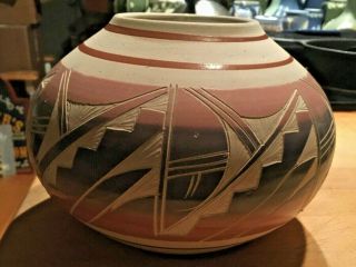 Vintage Hopi Native American Pueblo Indian Pottery 9x6 " Bowl Signed Rbonza