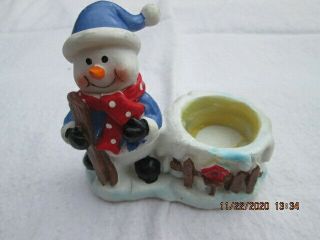 Christmas Xmas Holiday Snowman Single Candle Holder Blue White Red Other Colors