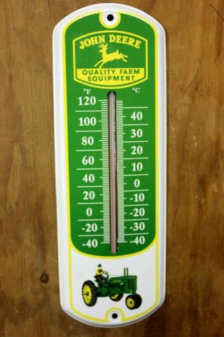 Vintage John Deere Quality Farm Equipment Metal Thermometer.  12 " X 4 "