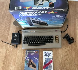 Vintage Commodore 64 Keyboard Computer System Power Supply Box Manuals