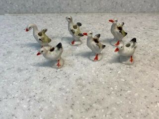 6 Vintage Miniature Bisque Birthday Cake Candle Holders Duck Goose Birds