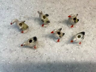 6 Vintage Miniature Bisque Birthday Cake Candle Holders Duck Goose Birds 2