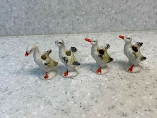6 Vintage Miniature Bisque Birthday Cake Candle Holders Duck Goose Birds 3