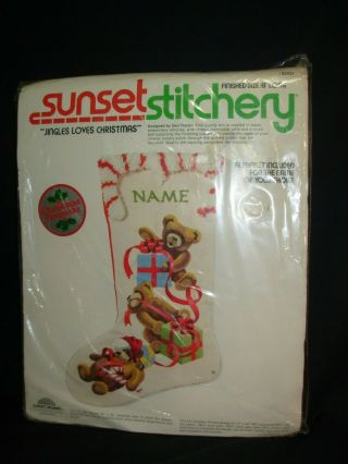 Vintage Sunset Stitchery 1978 Jingles Loves Christmas Stocking Kit 18 " Long