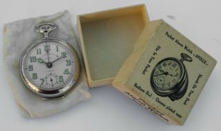 Vintage Apollo Alarm Pocket Watch 7 Jewels Brevet Swiss Made Radium Dial No 113