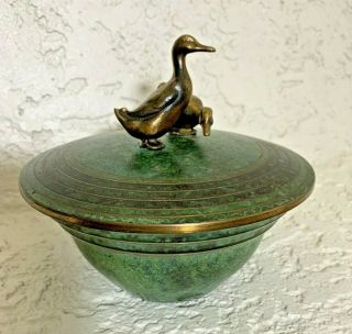 Vintage Antique Art Deco Carl Sorensen Bronze Bowl,  Lid,  Ducks Finial Sorenson