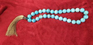 Fine Antique Tibetan Buddist Mala Prayers Beads 30 Turquoise 27mm Over 1 Inch