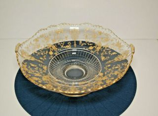 Antique Vintage Bohemian Moser Intaglio Cut & Gold Gilt Bowl With Leaf Design.