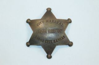 Marshal Indian Territory Dodge City Kansas Badge Pin Old West 3 " Brass Badge