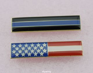 Thin Blue Line & American Flag Enamel Citation Bar Pin Two Pc Tbl Badge Set