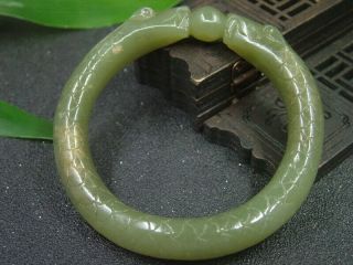 Chinese Antique Nephrite Hetian Green Old Jade Bangle Sanke - Bracelets