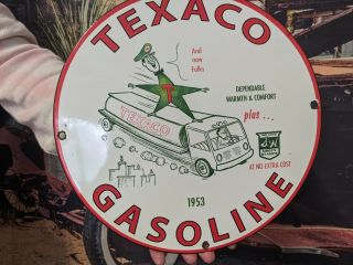 Vintage Dated 1953 Texaco Gasoline Oil Porcelain Gas Station Sign Texas Company