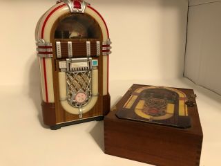 Vintage Leadworks Wurlitzer Jukebox Mini Bank,  Wood Box Of Cassettes