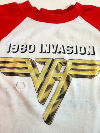 Van Halen Vintage 1980 Invasion Concert T Shirt White/red Raglan Sleeves