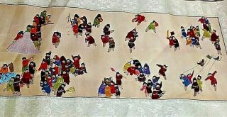 Vintage Chinese Silk Embroidery Textile Tapestry Panel Hundred People Figures