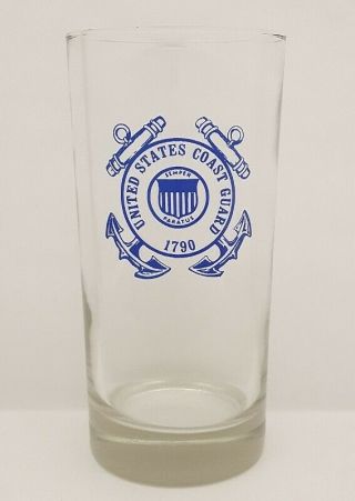 Vintage United States Coast Guard 1790 Blue Emblem High Ball Cocktail Glass F32