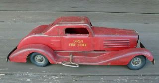 Vintage Antique Marx Pressed Steel Siren Fire Chief Toy Car Wind - Up 14 1/2 "