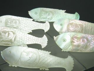 Antique C18th Chinese Mother Of Pearl Fish Gaming Counters Token Chip X 6 1
