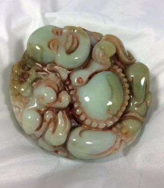 Vintage Chinese Hand Carved Jade Buddah & Dog Touchstone Or Pendant C1950