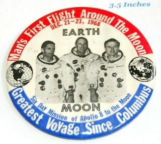 1968 Apollo 8 Saturn V Nasa Button Pin Pinback Space Moon Borman Lovell Anders