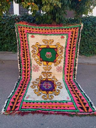 Azilal Moroccan Carpet Vintage Handmade Rug Wool Berber Home Decor 3,  7ft X6,  3 Ft