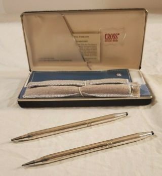 Vintage Cross Sterling Silver Ladies Ballpoint Pen And Pencil Set Orig Case