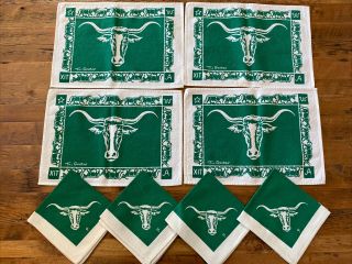 8 Vintage Till Goodan Western Long Horn Steer Green Fabric Napkins & Placemats