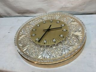 Vintage Lead Crystal Hollywood Regency Style Gold Plate Quartz Wall Clock