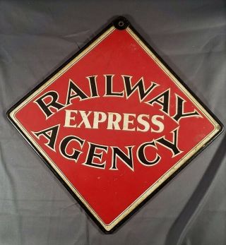 Vintage Double Sided Metal Frame Railway Express Agency Sign