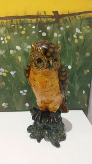 Vintage Owl Figurine Bird Hand Painted Glaze Finish Gift Home Decor Ceramic