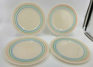 4 Vintage Macbeth Evans Petalware Cremax Pastel Banded 7 3/4 " Salad Plates Usa
