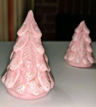 Vintage Geft 3” Salt & Pepper Shakers Pink Christmas Trees Porcelain