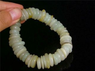 Fine Natural Chinese Celadon Nephrite Jade Carved Beads Bracelet