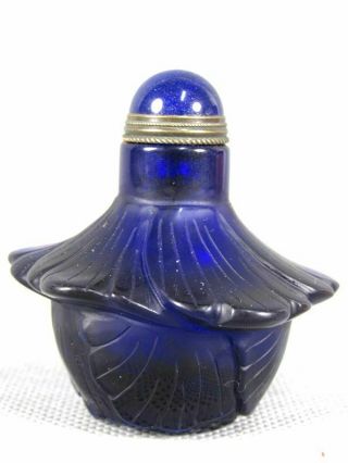 Chinese Cabbage Carved Blue Peking Glass Snuff Bottle