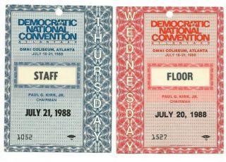 1988 Democratic National Convention Floor (wed) & Staff (thurs) Tickets