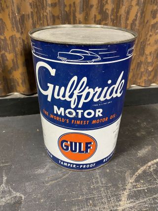 Vintage Gulfpride Gulf Motor Oil 5 Quart Can Metal 1938 Graphics