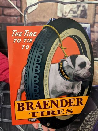 Vintage Old Braender Rubber Tires Service Porcelain Gas Oil Station Metal Sign