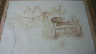 VINTAGE FRAMED PENCIL DRAWING OF A WESTERN TOWN & CARRIAGE by ROBERT ANDREWS 2