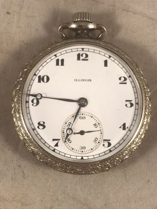 Vintage Illinois Watch 15 Jewels Pocket Watch 14k White Gold Filled Case