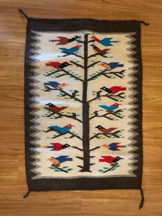 Vintage Mexican Handwoven Rug/hanging Bird/tree Design Multi Color 28.  5 X 41.  25